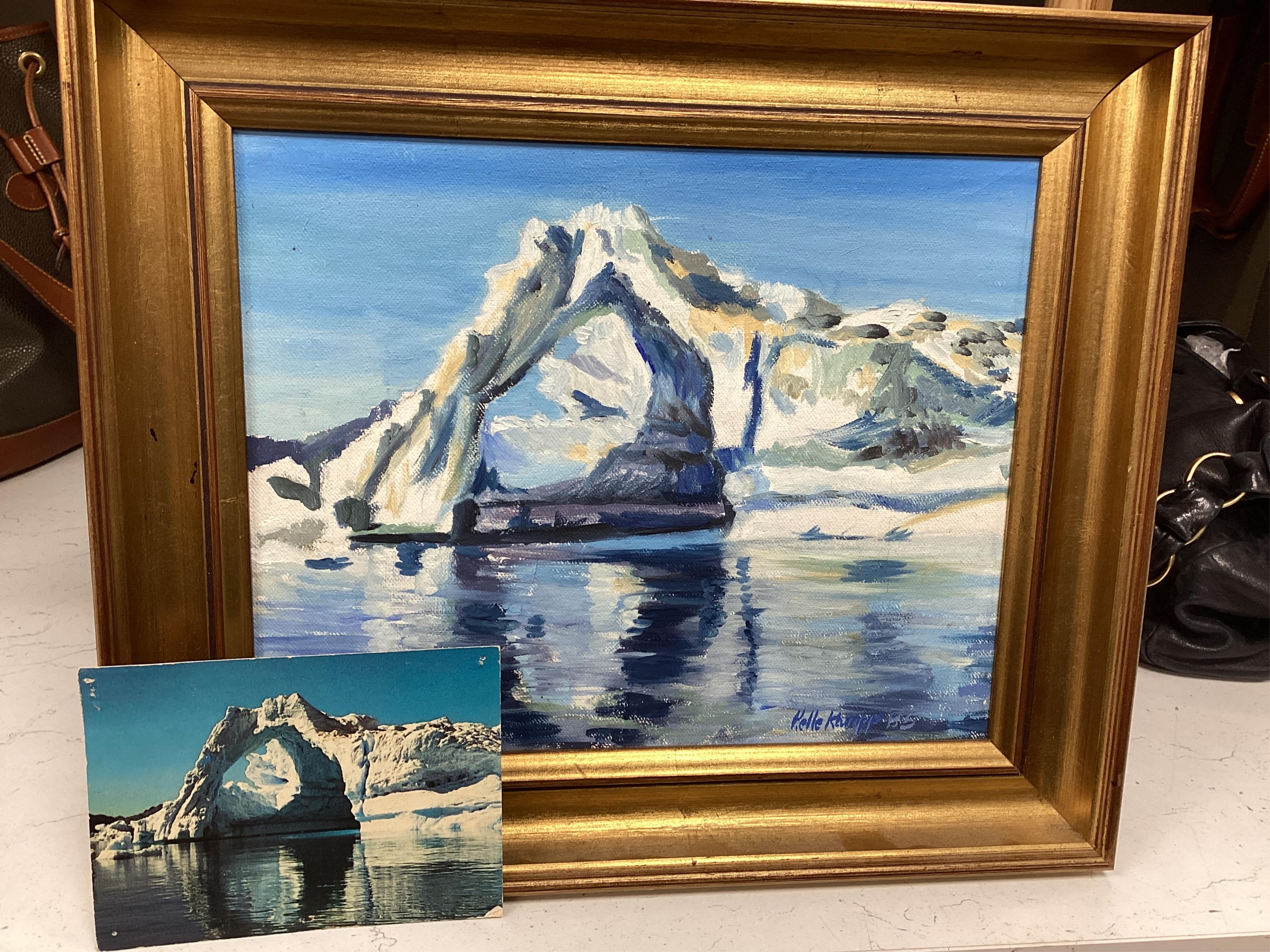 20th century, 'Greenland Ice Arch', indistinctly signed and dated '85, oil on canvas, 23 x 29cm, gilt framed